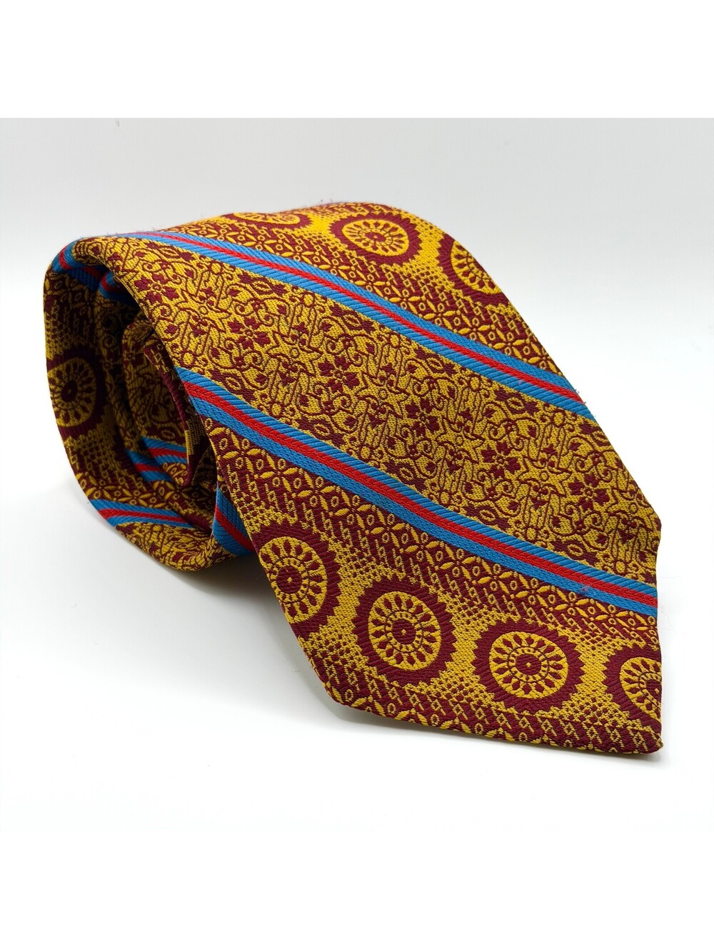 Vintage 70s Commodore Maroon Gold Medallion Superwide Tie